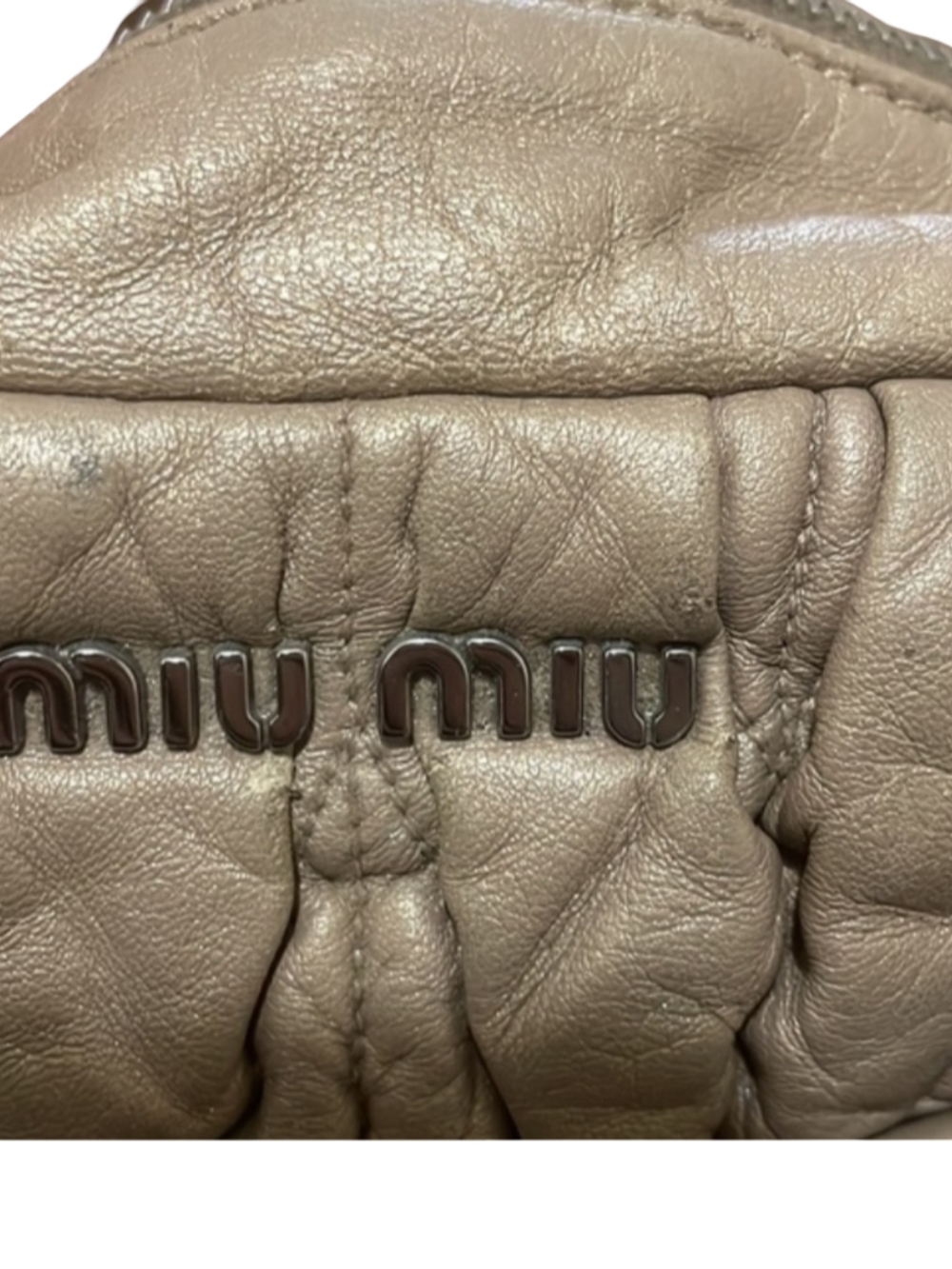 Miu Miu Matelasse Taupe Quilted Ruched Leather Satchel Shoulder Bag Purse Soft - Picture 6 of 16